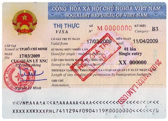 A sample of Vietnam visa stamp
