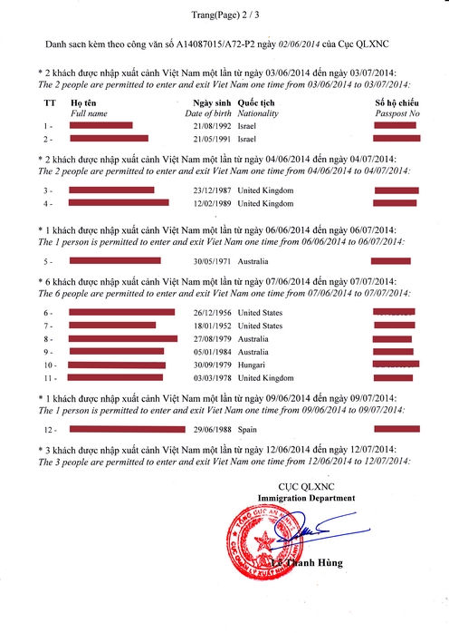 Vietnam shared visa approval letter
